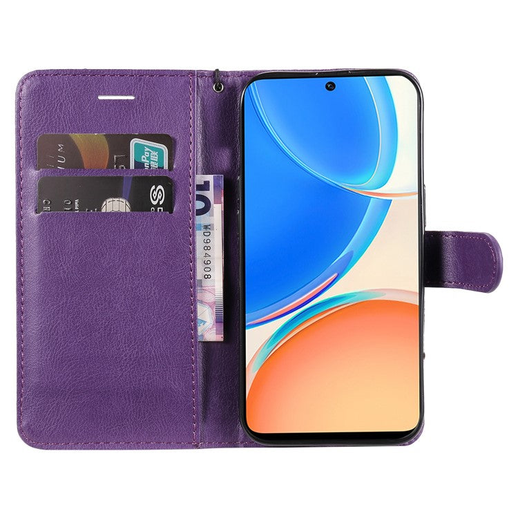 KT Leather Series-2 Phone Case for Honor X8 4G, All-round Shockproof PU Leather Flip Wallet Cover Solid Color Magnetic Closure Stand Phone Shell with Strap - Purple
