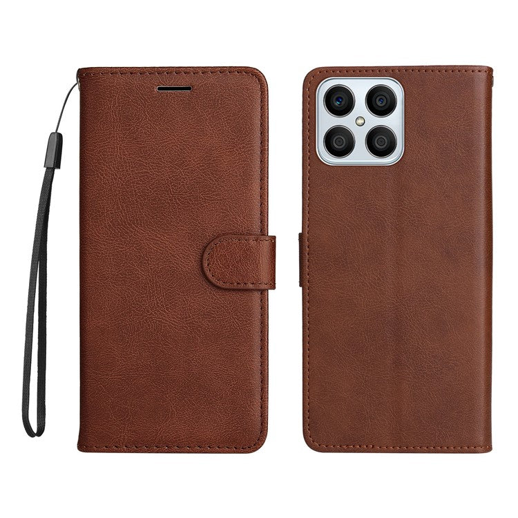KT Leather Series-2 Phone Case for Honor X8 4G, All-round Shockproof PU Leather Flip Wallet Cover Solid Color Magnetic Closure Stand Phone Shell with Strap - Brown