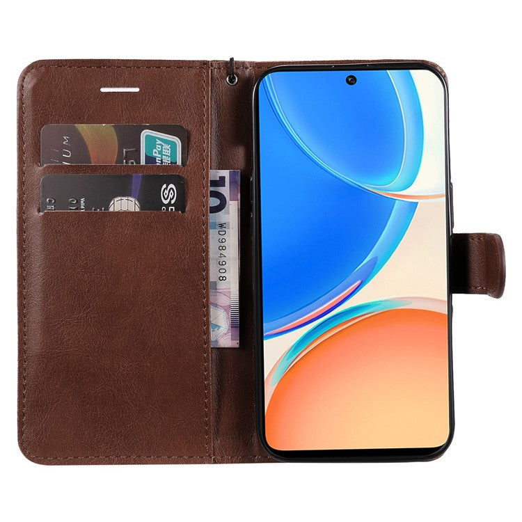 KT Leather Series-2 Phone Case for Honor X8 4G, All-round Shockproof PU Leather Flip Wallet Cover Solid Color Magnetic Closure Stand Phone Shell with Strap - Brown