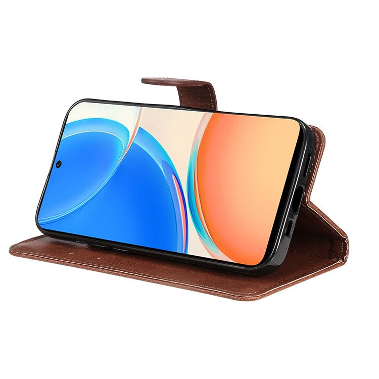 KT Leather Series-2 Phone Case for Honor X8 4G, All-round Shockproof PU Leather Flip Wallet Cover Solid Color Magnetic Closure Stand Phone Shell with Strap - Brown