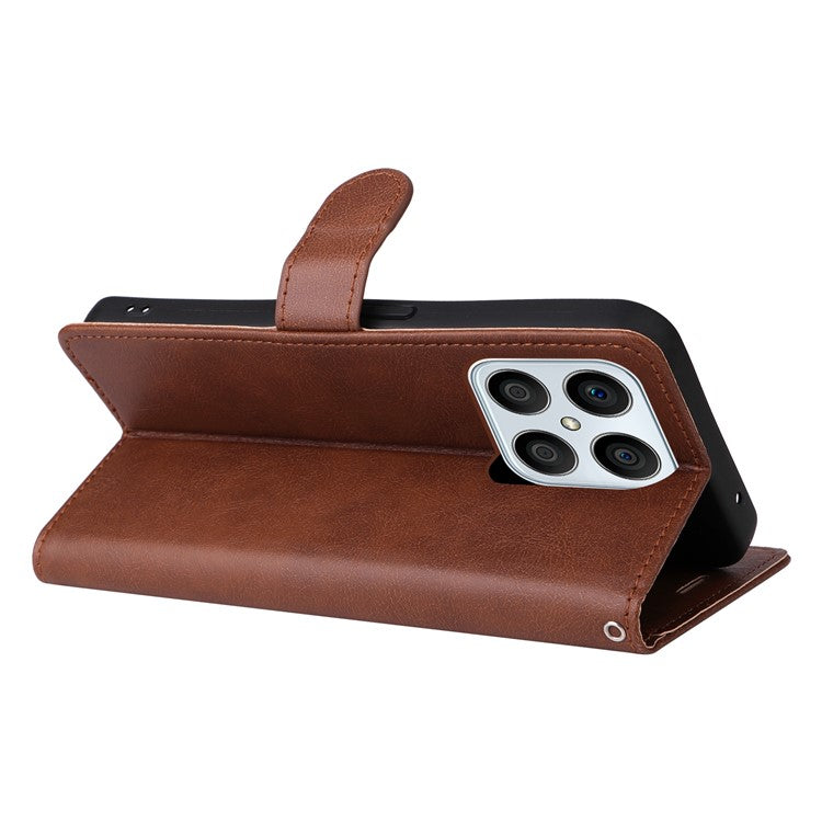 KT Leather Series-2 Phone Case for Honor X8 4G, All-round Shockproof PU Leather Flip Wallet Cover Solid Color Magnetic Closure Stand Phone Shell with Strap - Brown