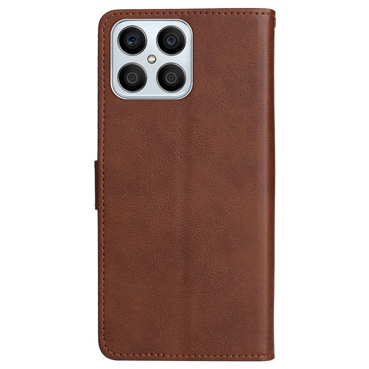 KT Leather Series-2 Phone Case for Honor X8 4G, All-round Shockproof PU Leather Flip Wallet Cover Solid Color Magnetic Closure Stand Phone Shell with Strap - Brown