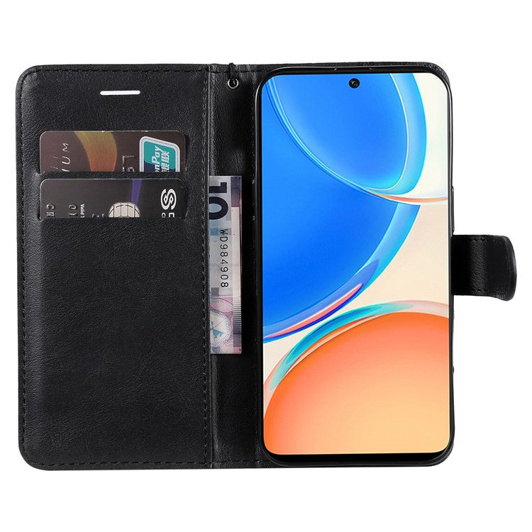 KT Leather Series-2 Phone Case for Honor X8 4G, All-round Shockproof PU Leather Flip Wallet Cover Solid Color Magnetic Closure Stand Phone Shell with Strap - Black