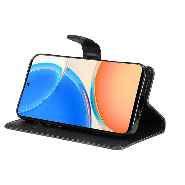 KT Leather Series-2 Phone Case for Honor X8 4G, All-round Shockproof PU Leather Flip Wallet Cover Solid Color Magnetic Closure Stand Phone Shell with Strap - Black