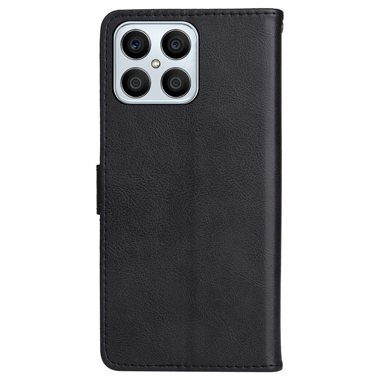 KT Leather Series-2 Phone Case for Honor X8 4G, All-round Shockproof PU Leather Flip Wallet Cover Solid Color Magnetic Closure Stand Phone Shell with Strap - Black