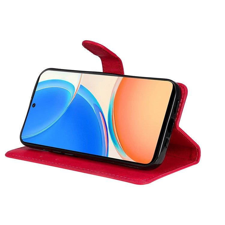 KT Leather Series-2 Phone Case for Honor X8 4G, All-round Shockproof PU Leather Flip Wallet Cover Solid Color Magnetic Closure Stand Phone Shell with Strap - Red