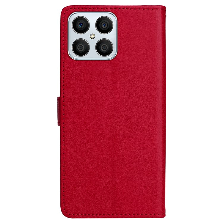 KT Leather Series-2 Phone Case for Honor X8 4G, All-round Shockproof PU Leather Flip Wallet Cover Solid Color Magnetic Closure Stand Phone Shell with Strap - Red