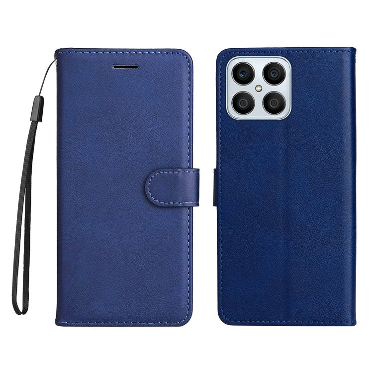 KT Leather Series-2 Phone Case for Honor X8 4G, All-round Shockproof PU Leather Flip Wallet Cover Solid Color Magnetic Closure Stand Phone Shell with Strap - Blue