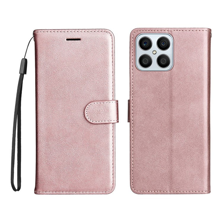 KT Leather Series-2 Phone Case for Honor X8 4G, All-round Shockproof PU Leather Flip Wallet Cover Solid Color Magnetic Closure Stand Phone Shell with Strap - Rose Gold