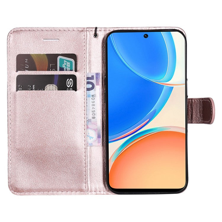 KT Leather Series-2 Phone Case for Honor X8 4G, All-round Shockproof PU Leather Flip Wallet Cover Solid Color Magnetic Closure Stand Phone Shell with Strap - Rose Gold