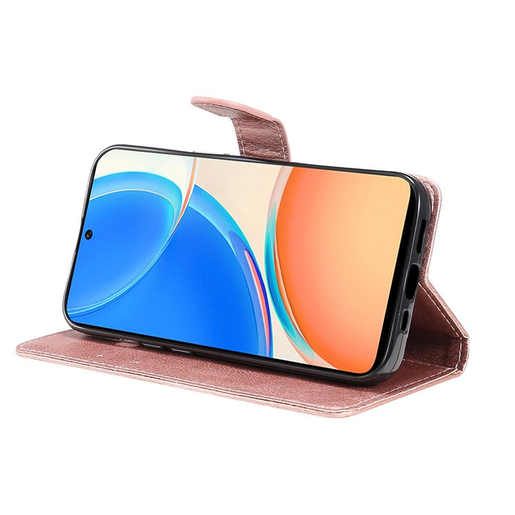 KT Leather Series-2 Phone Case for Honor X8 4G, All-round Shockproof PU Leather Flip Wallet Cover Solid Color Magnetic Closure Stand Phone Shell with Strap - Rose Gold