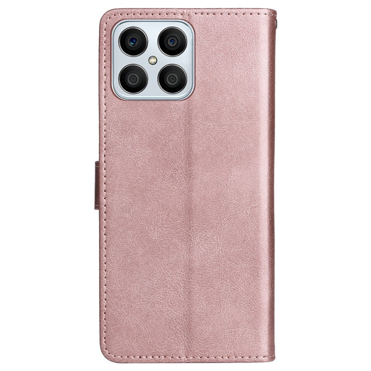 KT Leather Series-2 Phone Case for Honor X8 4G, All-round Shockproof PU Leather Flip Wallet Cover Solid Color Magnetic Closure Stand Phone Shell with Strap - Rose Gold