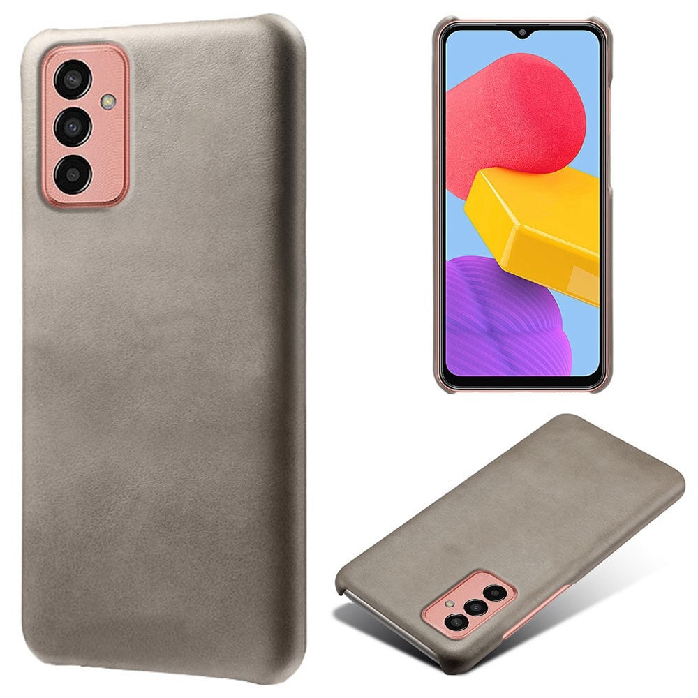 For Samsung Galaxy M13 4G Mobile Phone Cover, Anti-drop Calf Textured PU Leather Coated PC Phone Case - Grey