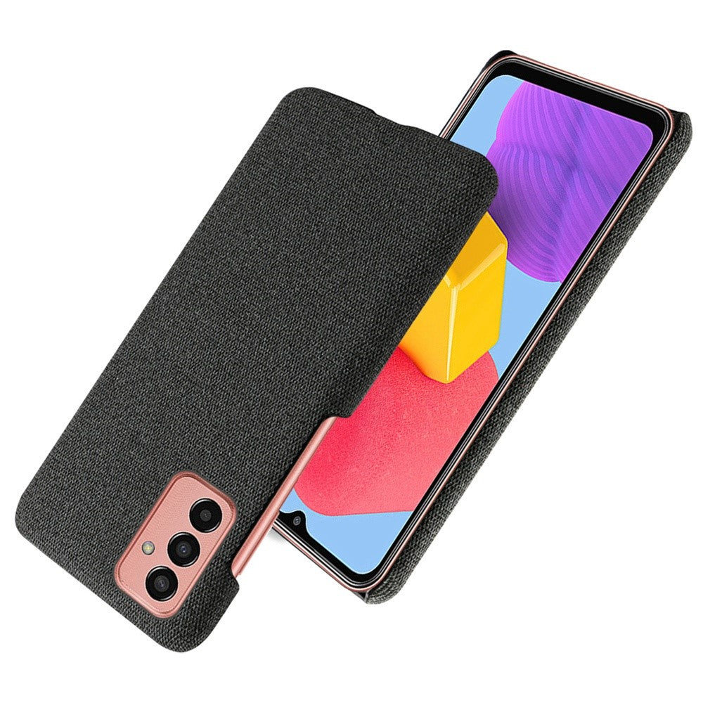 For Samsung Galaxy M13 4G Mobile Phone Case Shell Shock Absorbing Solid Color Hard PC+Cloth Phone Cover - Black