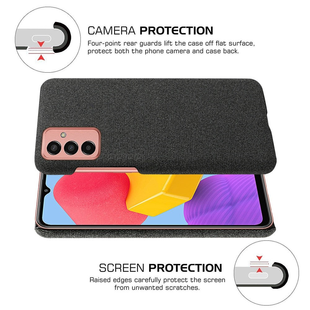 For Samsung Galaxy M13 4G Mobile Phone Case Shell Shock Absorbing Solid Color Hard PC+Cloth Phone Cover - Black