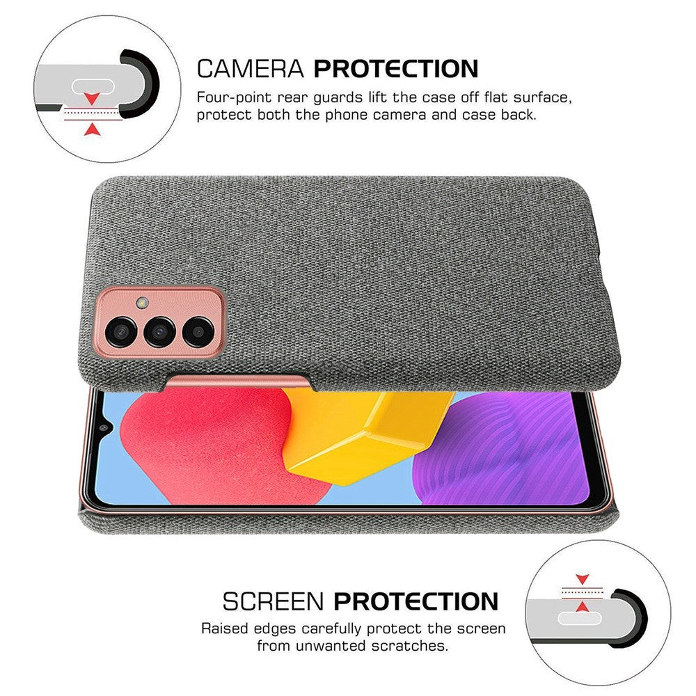 For Samsung Galaxy M13 4G Mobile Phone Case Shell Shock Absorbing Solid Color Hard PC+Cloth Phone Cover - Grey