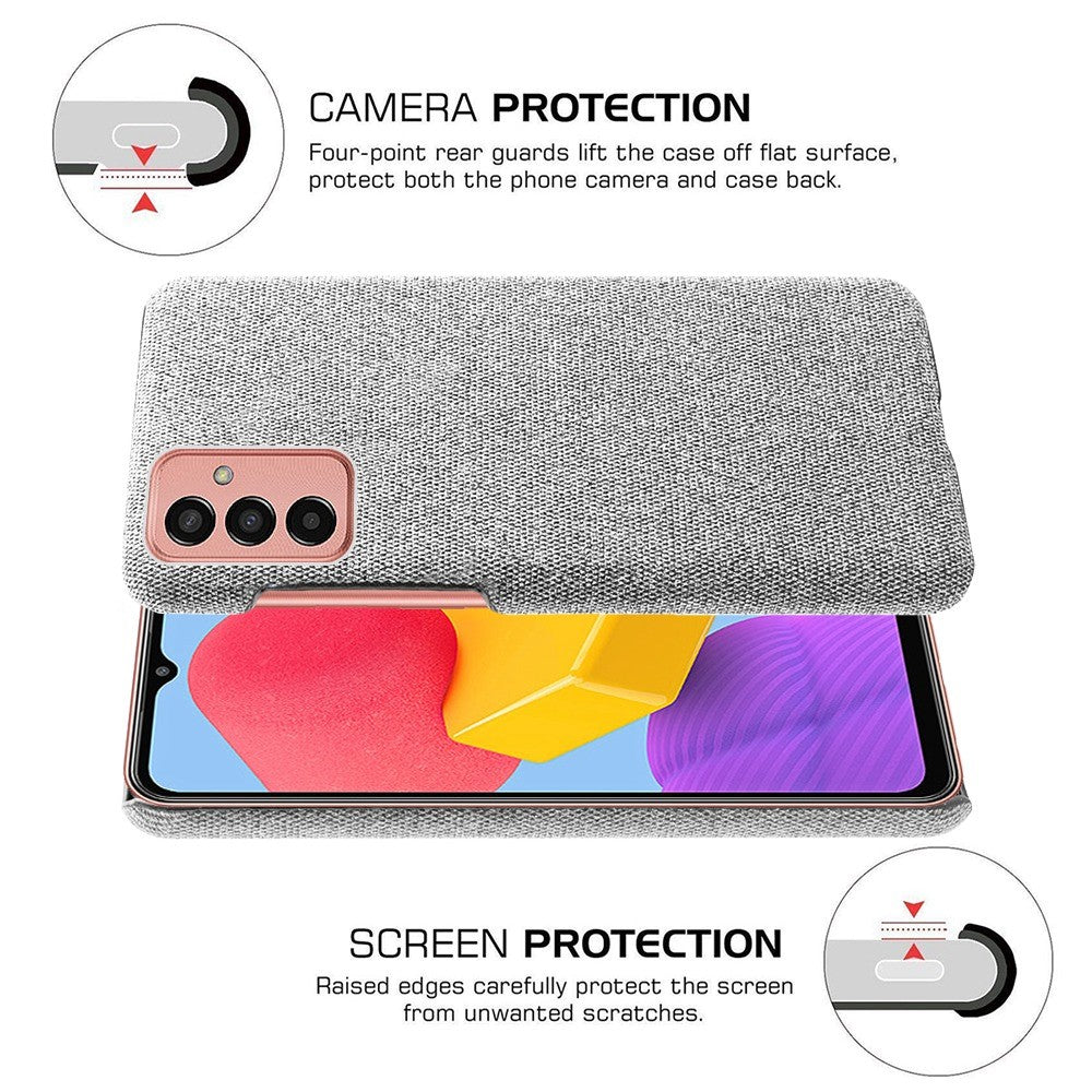 For Samsung Galaxy M13 4G Mobile Phone Case Shell Shock Absorbing Solid Color Hard PC+Cloth Phone Cover - Light Grey