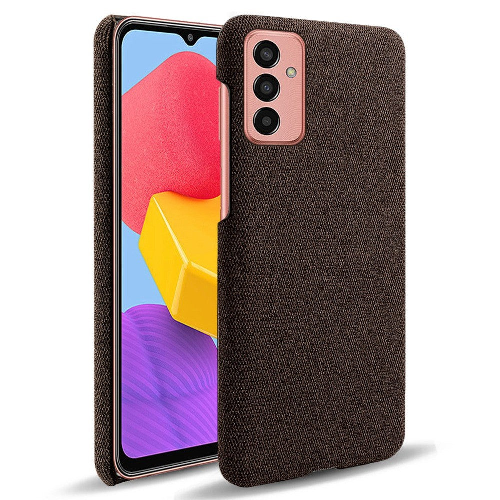 For Samsung Galaxy M13 4G Mobile Phone Case Shell Shock Absorbing Solid Color Hard PC+Cloth Phone Cover - Brown