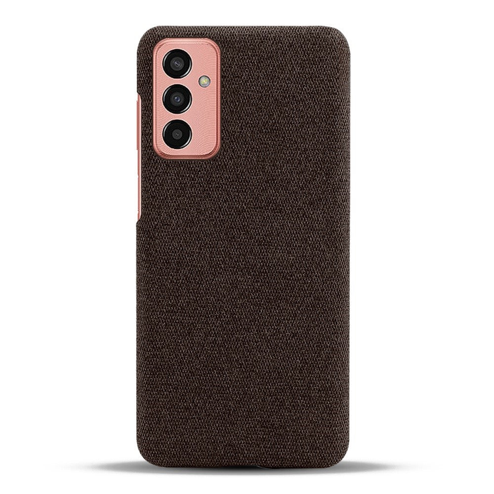 For Samsung Galaxy M13 4G Mobile Phone Case Shell Shock Absorbing Solid Color Hard PC+Cloth Phone Cover - Brown