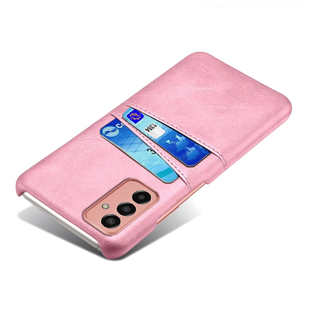 For Samsung Galaxy M13 4G Phone Case with Dual Card Slots, Drop Resistant PU Leather Coated Hard PC Cover - Rose Gold