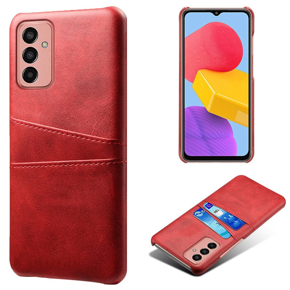 For Samsung Galaxy M13 4G Phone Case with Dual Card Slots, Drop Resistant PU Leather Coated Hard PC Cover - Red