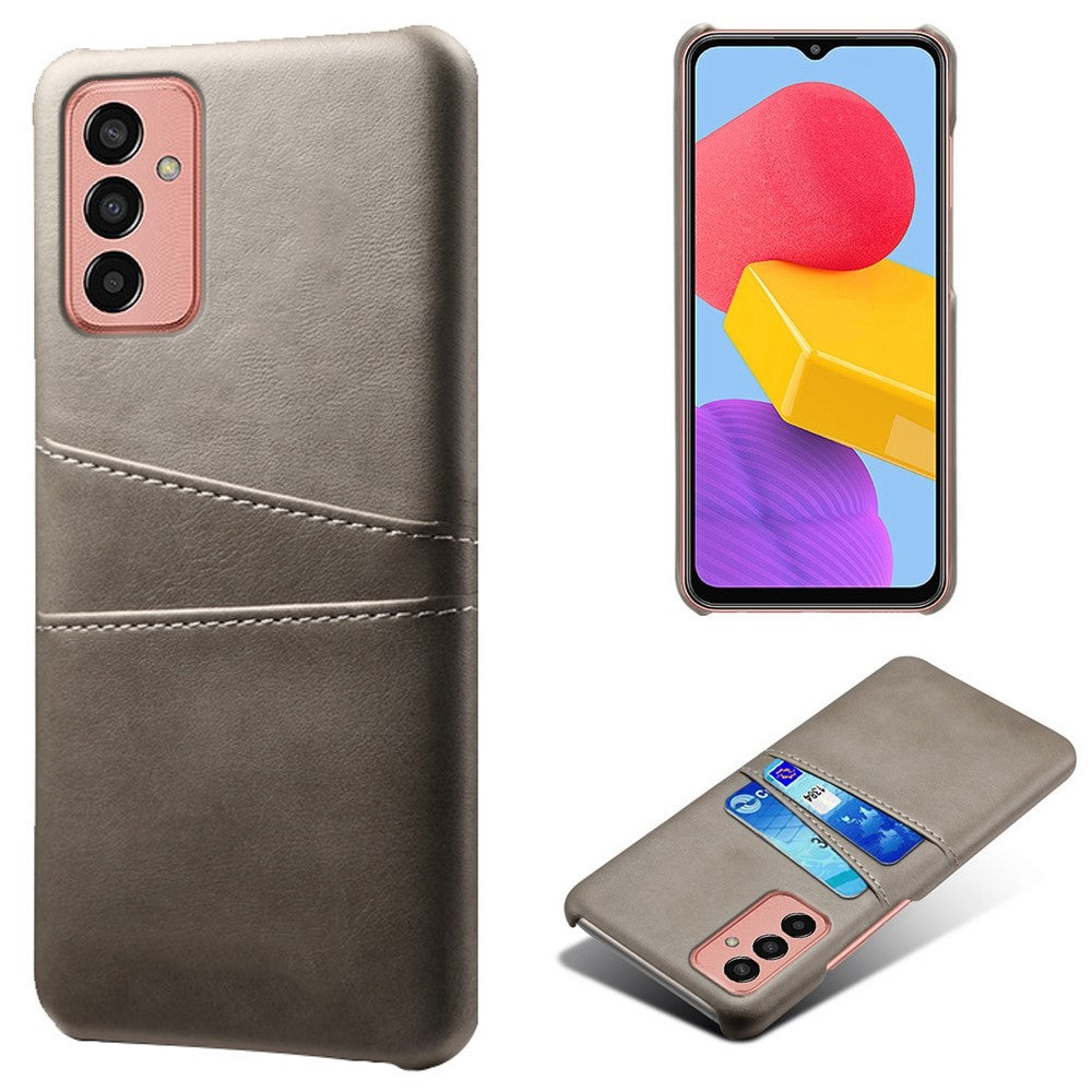 For Samsung Galaxy M13 4G Phone Case with Dual Card Slots, Drop Resistant PU Leather Coated Hard PC Cover - Grey