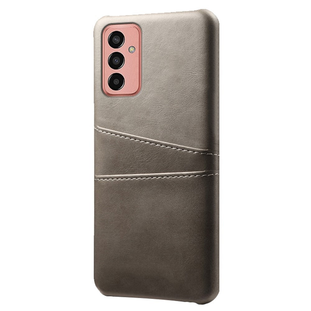 For Samsung Galaxy M13 4G Phone Case with Dual Card Slots, Drop Resistant PU Leather Coated Hard PC Cover - Grey