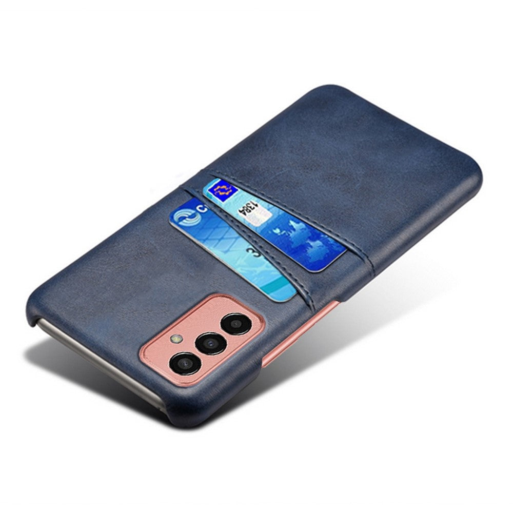 For Samsung Galaxy M13 4G Phone Case with Dual Card Slots, Drop Resistant PU Leather Coated Hard PC Cover - Blue