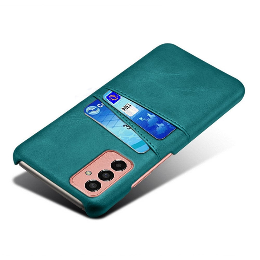 For Samsung Galaxy M13 4G Phone Case with Dual Card Slots, Drop Resistant PU Leather Coated Hard PC Cover - Green