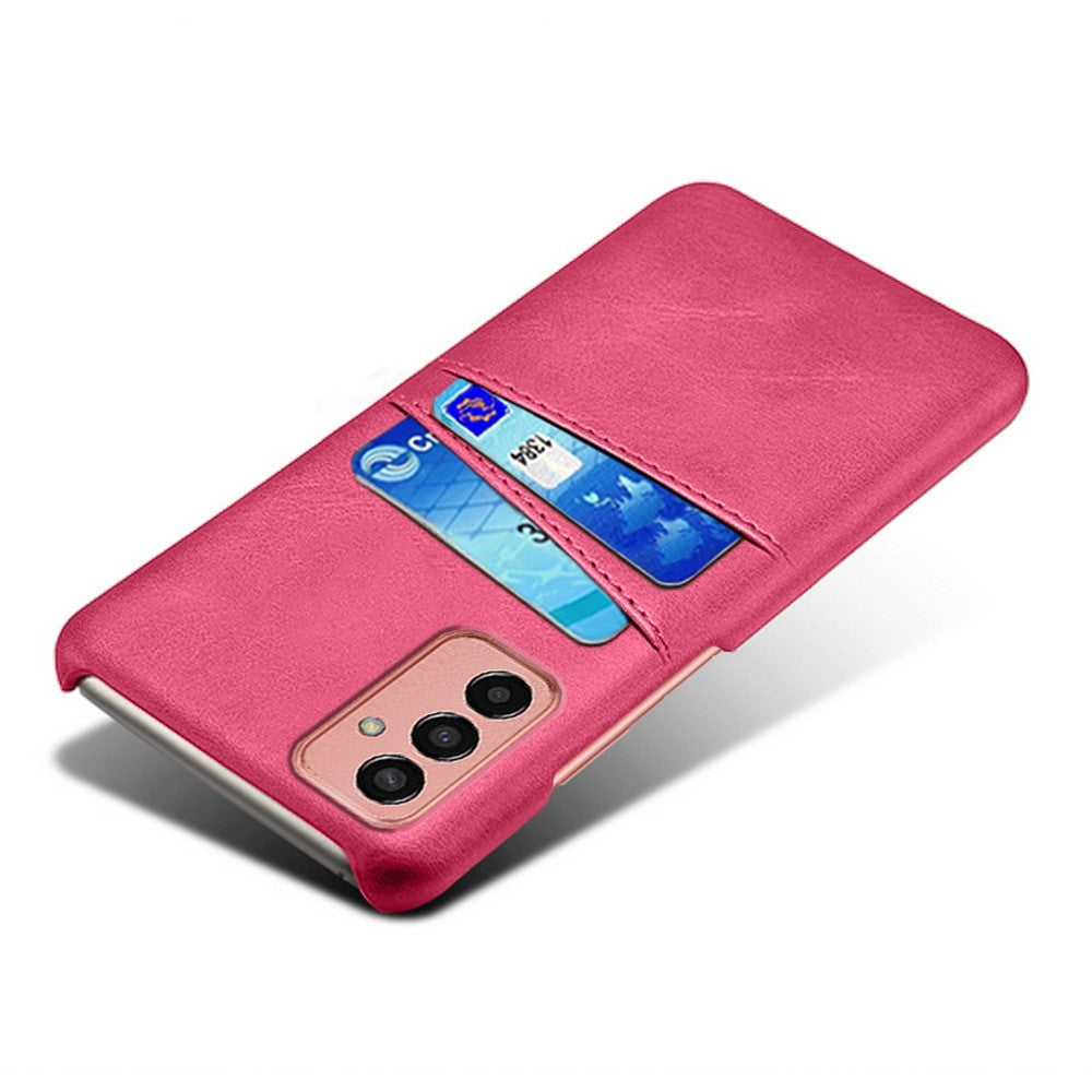 For Samsung Galaxy M13 4G Phone Case with Dual Card Slots, Drop Resistant PU Leather Coated Hard PC Cover - Rose