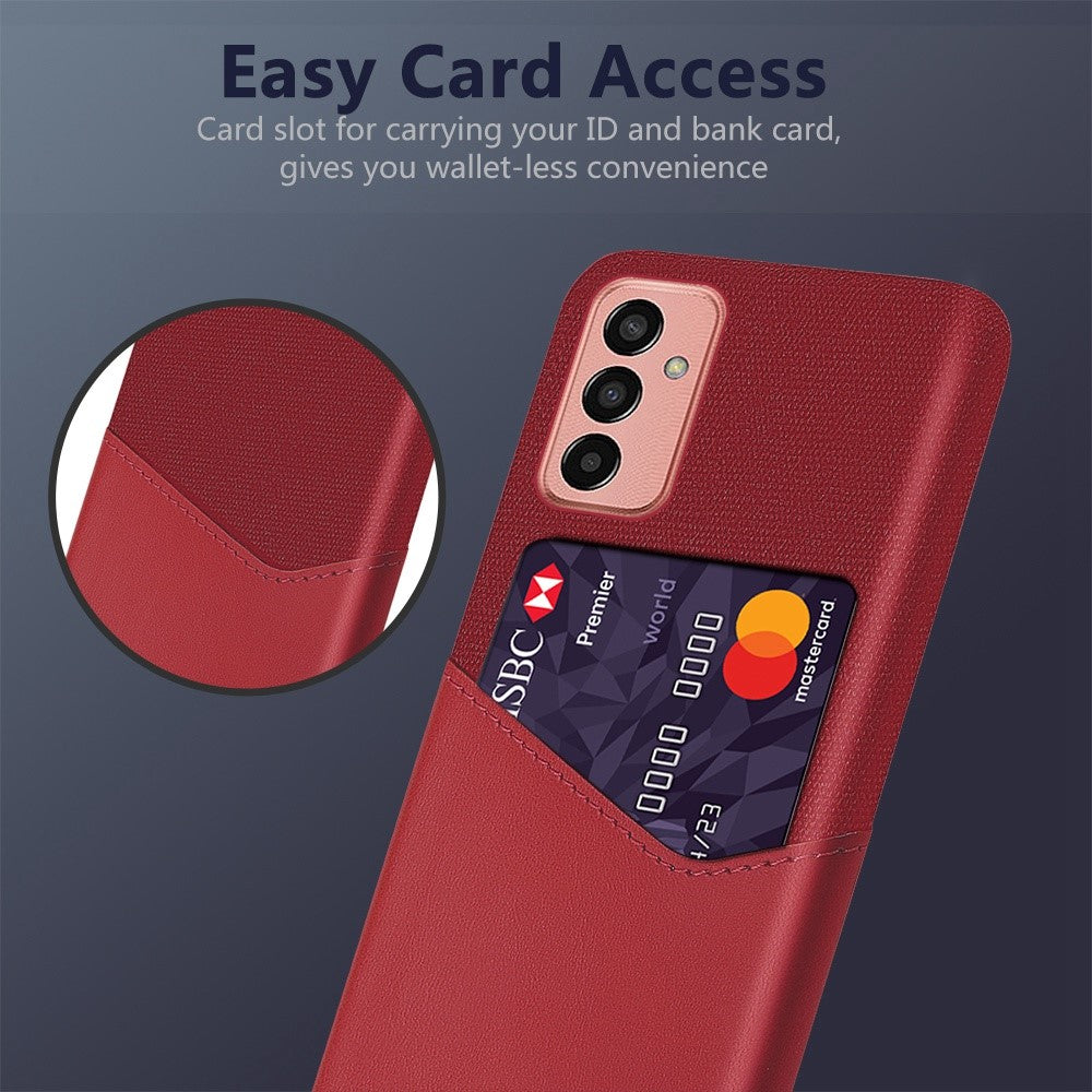 Cellphone Case for Samsung Galaxy M13 4G Card Holder Design Anti-fall Cloth Texture Phone Case PU Leather Coated PC Cover - Red