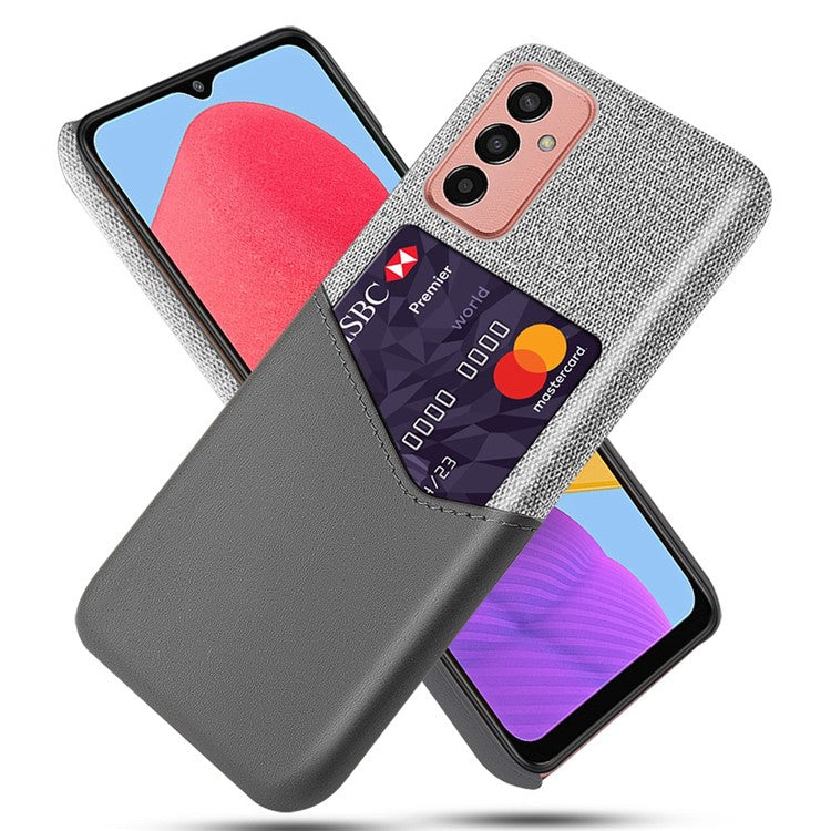 Cellphone Case for Samsung Galaxy M13 4G Card Holder Design Anti-fall Cloth Texture Phone Case PU Leather Coated PC Cover - Grey