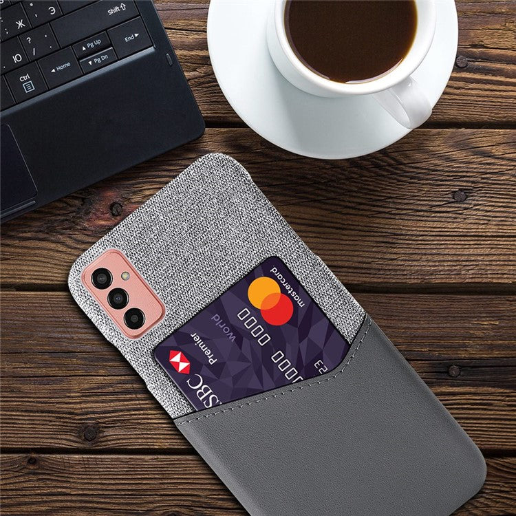 Cellphone Case for Samsung Galaxy M13 4G Card Holder Design Anti-fall Cloth Texture Phone Case PU Leather Coated PC Cover - Grey
