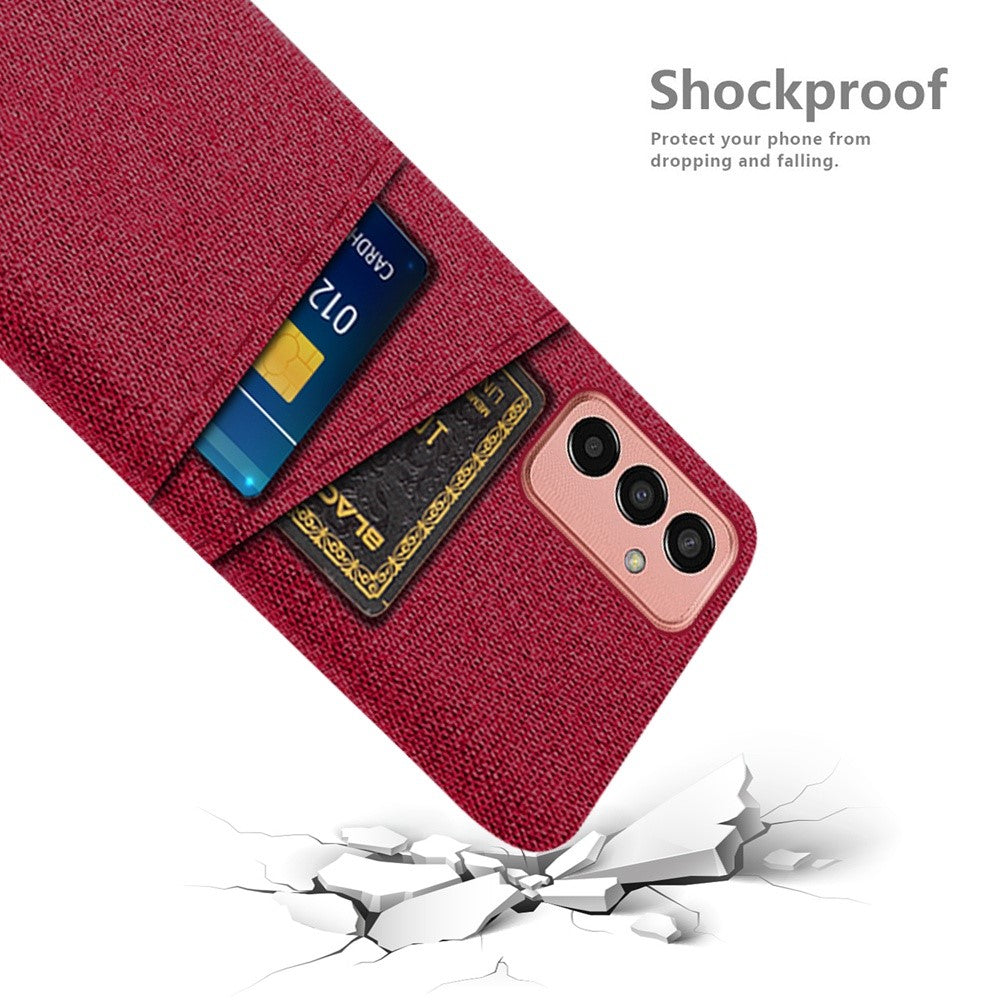 For Samsung Galaxy M13 4G Cloth Texture Phone Case Fall Prevention Dual Card Slots PC Protective Back Cover - Red