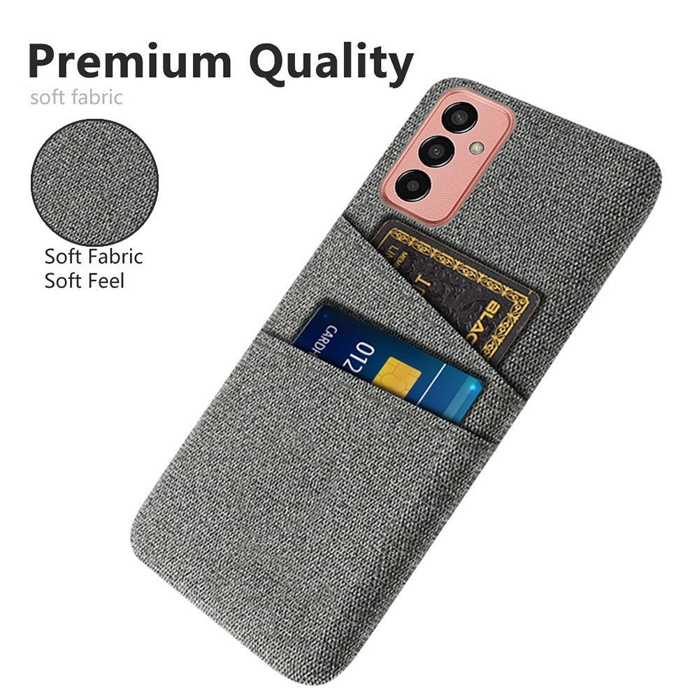 For Samsung Galaxy M13 4G Cloth Texture Phone Case Fall Prevention Dual Card Slots PC Protective Back Cover - Grey