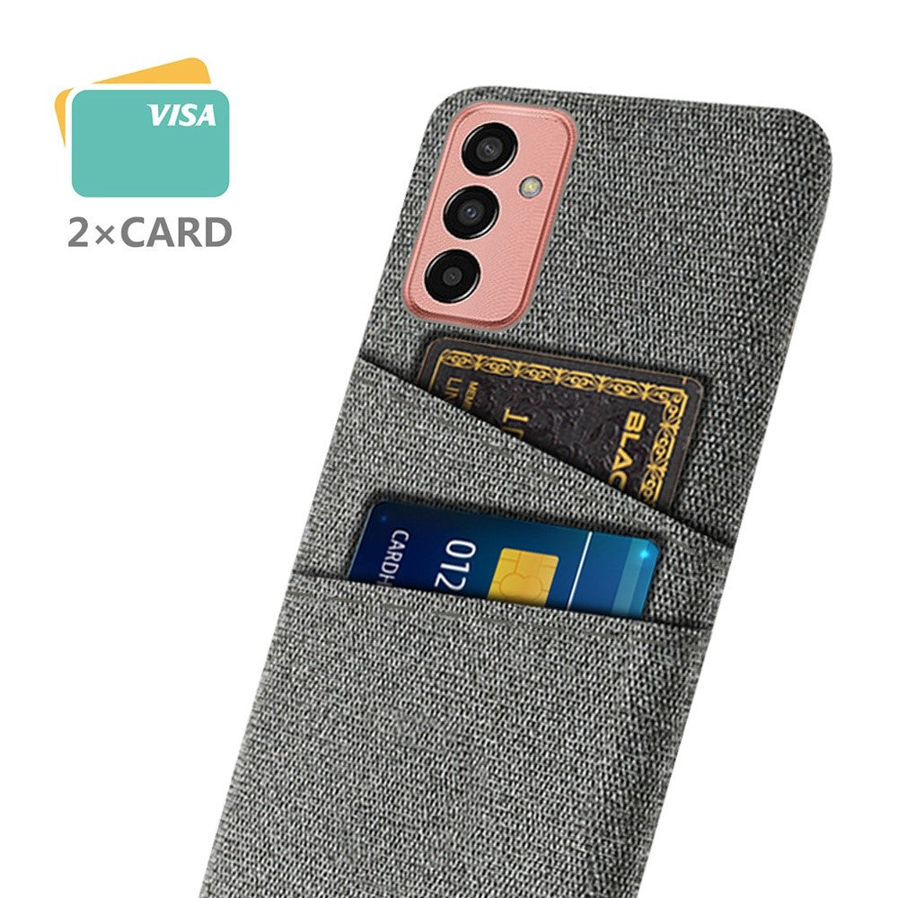For Samsung Galaxy M13 4G Cloth Texture Phone Case Fall Prevention Dual Card Slots PC Protective Back Cover - Grey
