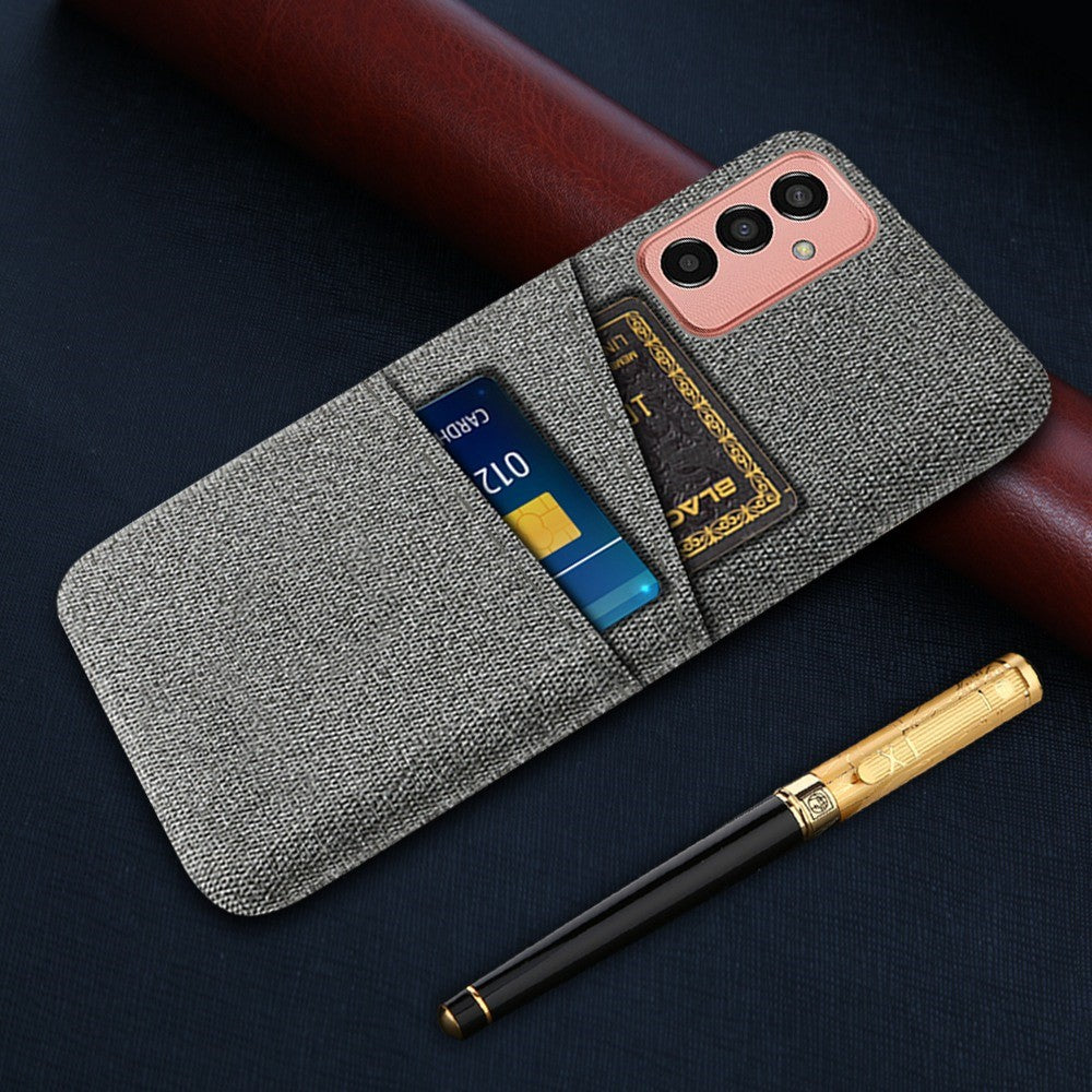 For Samsung Galaxy M13 4G Cloth Texture Phone Case Fall Prevention Dual Card Slots PC Protective Back Cover - Grey