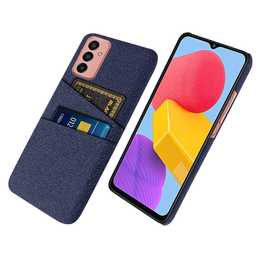 For Samsung Galaxy M13 4G Cloth Texture Phone Case Fall Prevention Dual Card Slots PC Protective Back Cover - Blue