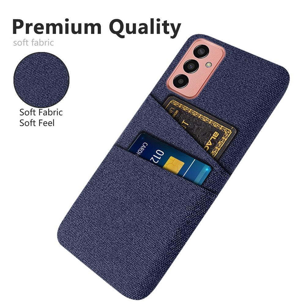 For Samsung Galaxy M13 4G Cloth Texture Phone Case Fall Prevention Dual Card Slots PC Protective Back Cover - Blue