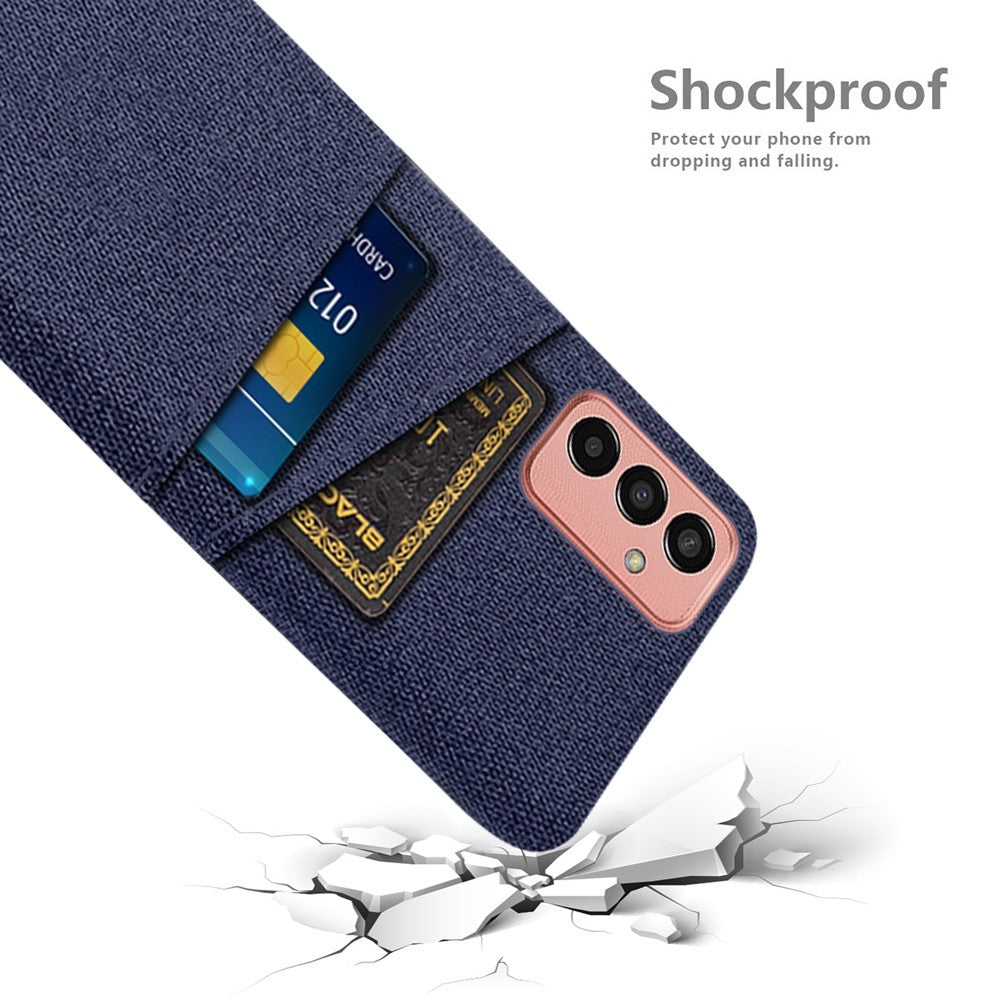 For Samsung Galaxy M13 4G Cloth Texture Phone Case Fall Prevention Dual Card Slots PC Protective Back Cover - Blue