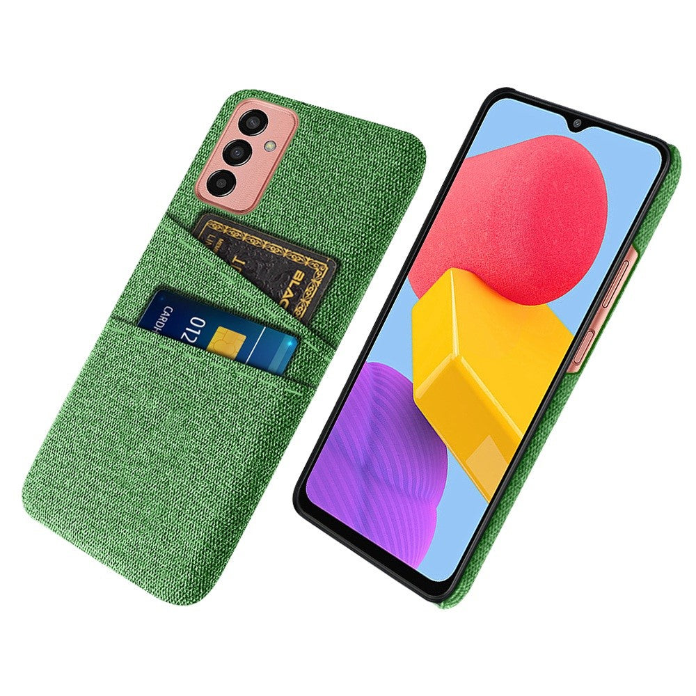 For Samsung Galaxy M13 4G Cloth Texture Phone Case Fall Prevention Dual Card Slots PC Protective Back Cover - Green