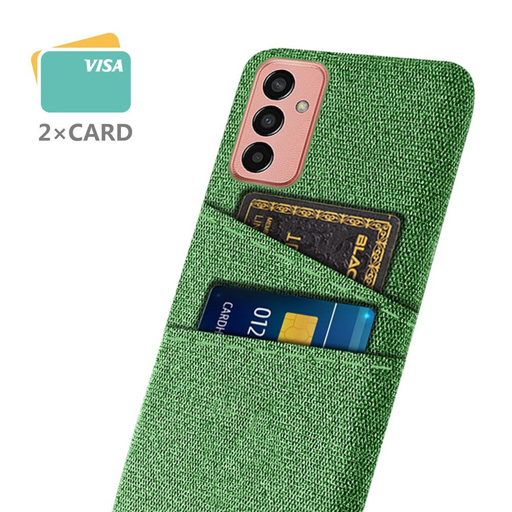 For Samsung Galaxy M13 4G Cloth Texture Phone Case Fall Prevention Dual Card Slots PC Protective Back Cover - Green