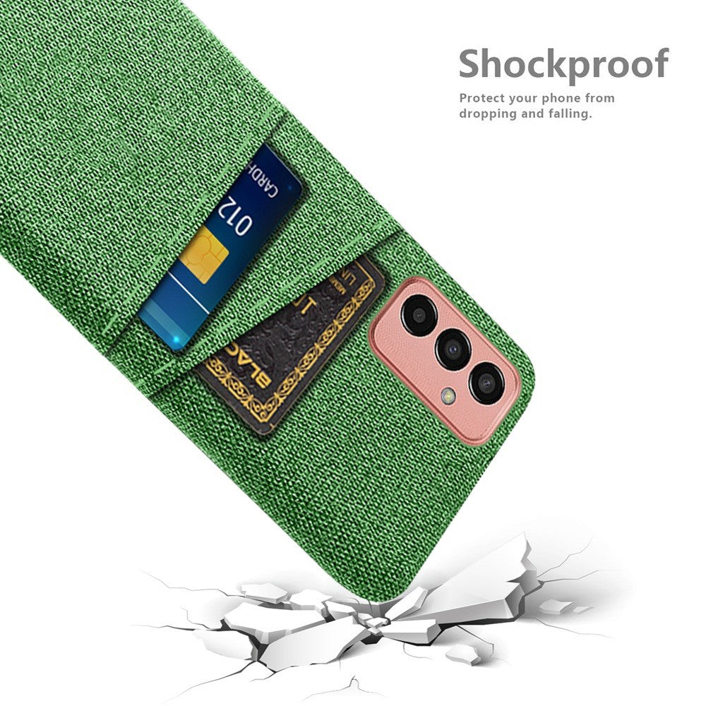 For Samsung Galaxy M13 4G Cloth Texture Phone Case Fall Prevention Dual Card Slots PC Protective Back Cover - Green