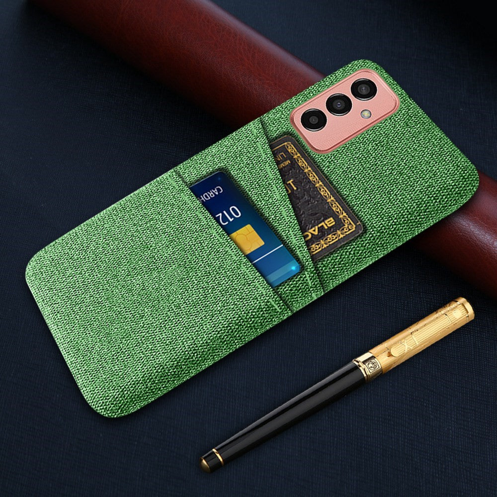 For Samsung Galaxy M13 4G Cloth Texture Phone Case Fall Prevention Dual Card Slots PC Protective Back Cover - Green