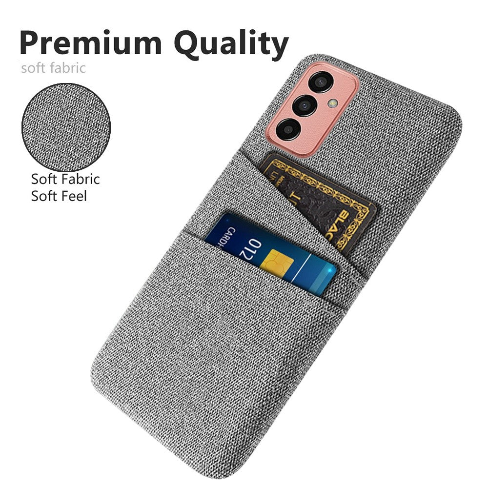 For Samsung Galaxy M13 4G Cloth Texture Phone Case Fall Prevention Dual Card Slots PC Protective Back Cover - Light Grey