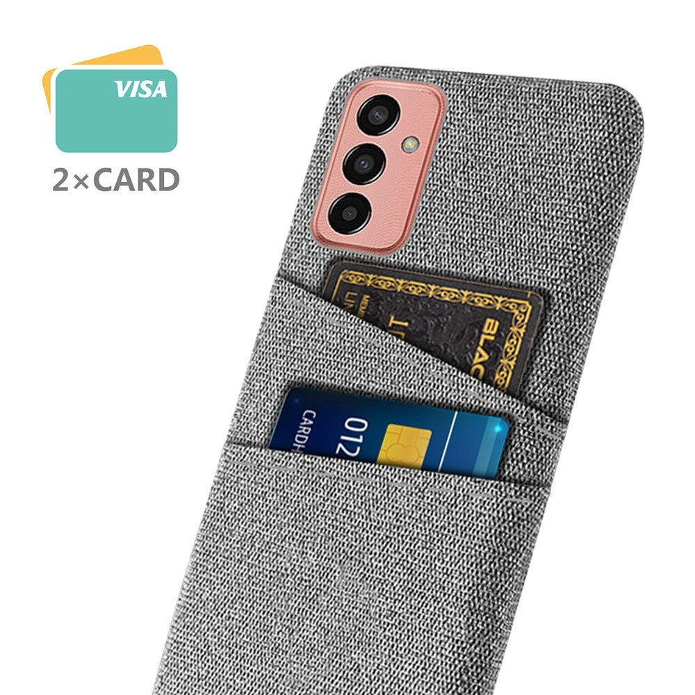 For Samsung Galaxy M13 4G Cloth Texture Phone Case Fall Prevention Dual Card Slots PC Protective Back Cover - Light Grey