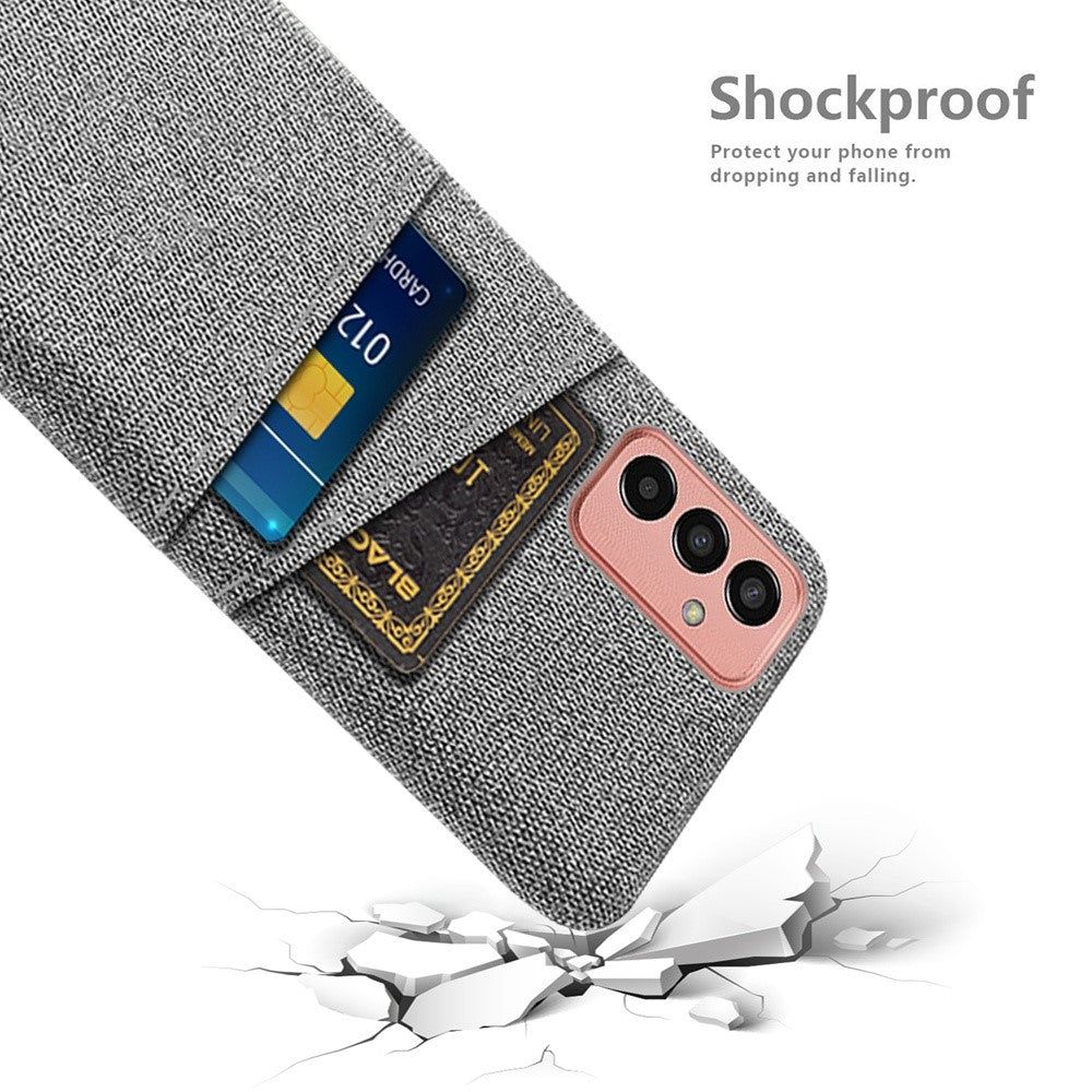 For Samsung Galaxy M13 4G Cloth Texture Phone Case Fall Prevention Dual Card Slots PC Protective Back Cover - Light Grey