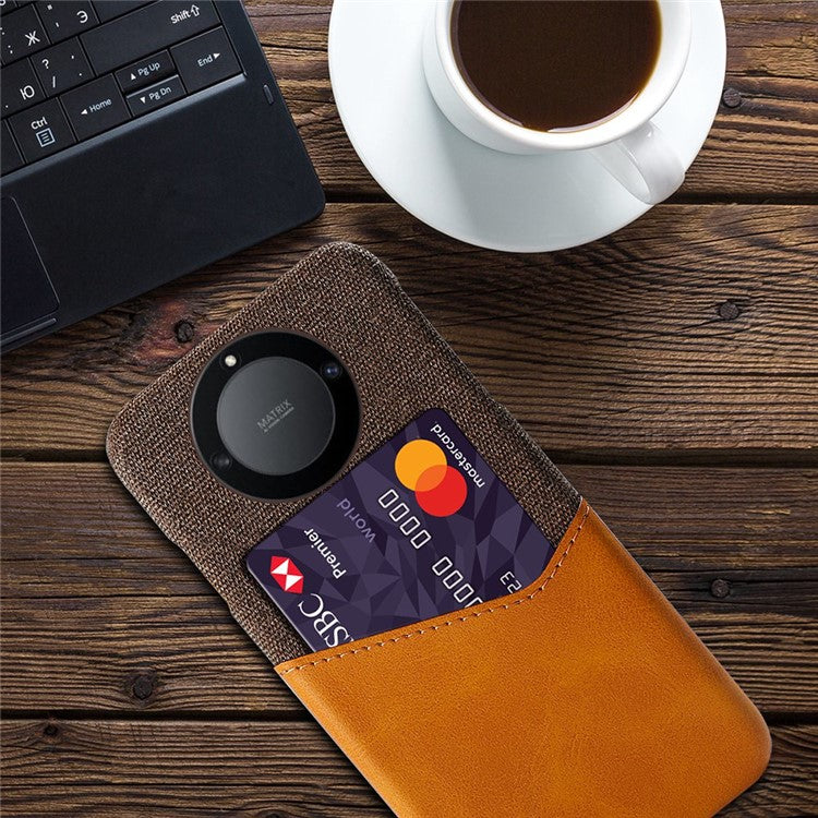 For Honor X40 5G / X9a 5G / Magic5 Lite 5G PU Leather Coated PC Protective Shell Cloth Texture Anti-Slip Shockproof Phone Case with Card Holder - Brown