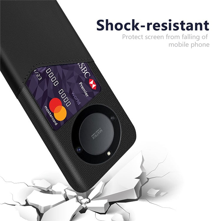 For Honor X40 5G / X9a 5G / Magic5 Lite 5G PU Leather Coated PC Protective Shell Cloth Texture Anti-Slip Shockproof Phone Case with Card Holder - Black