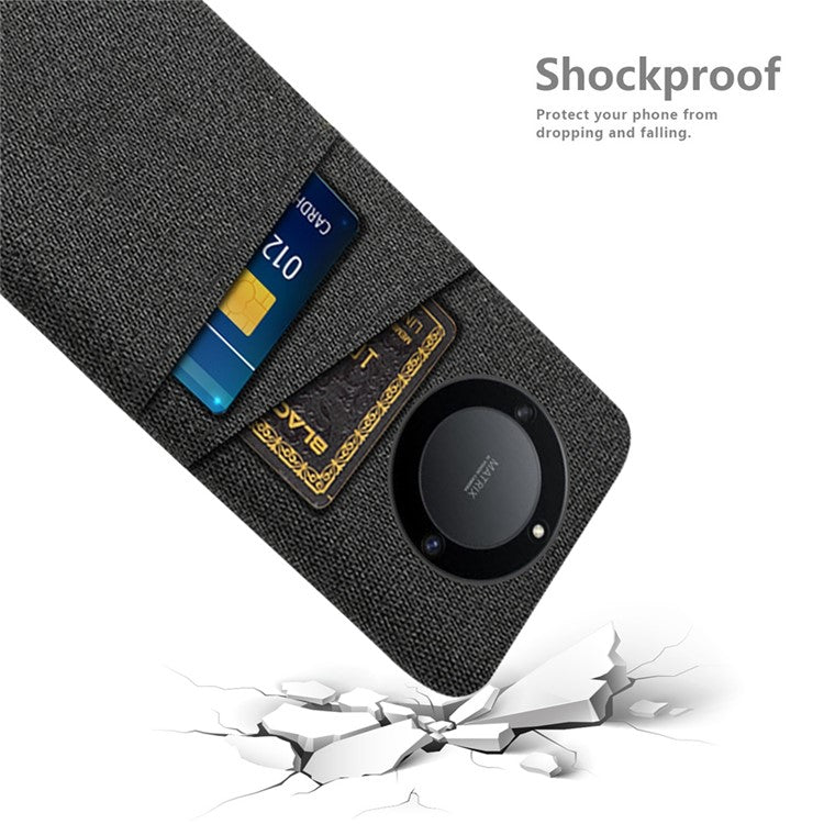 For Honor X40 5G / X9a 5G / Magic5 Lite 5G Cloth Texture Anti-Slip Shockproof Case Dual Card Slots Design Hard PC Protective Shell Phone Cover - Black